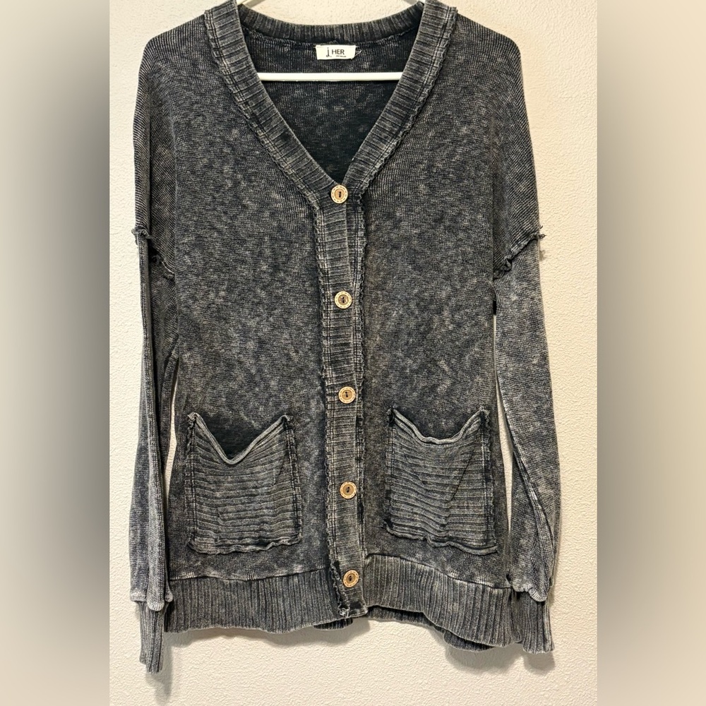 J. Her Gray Button-Up Women's Sweater